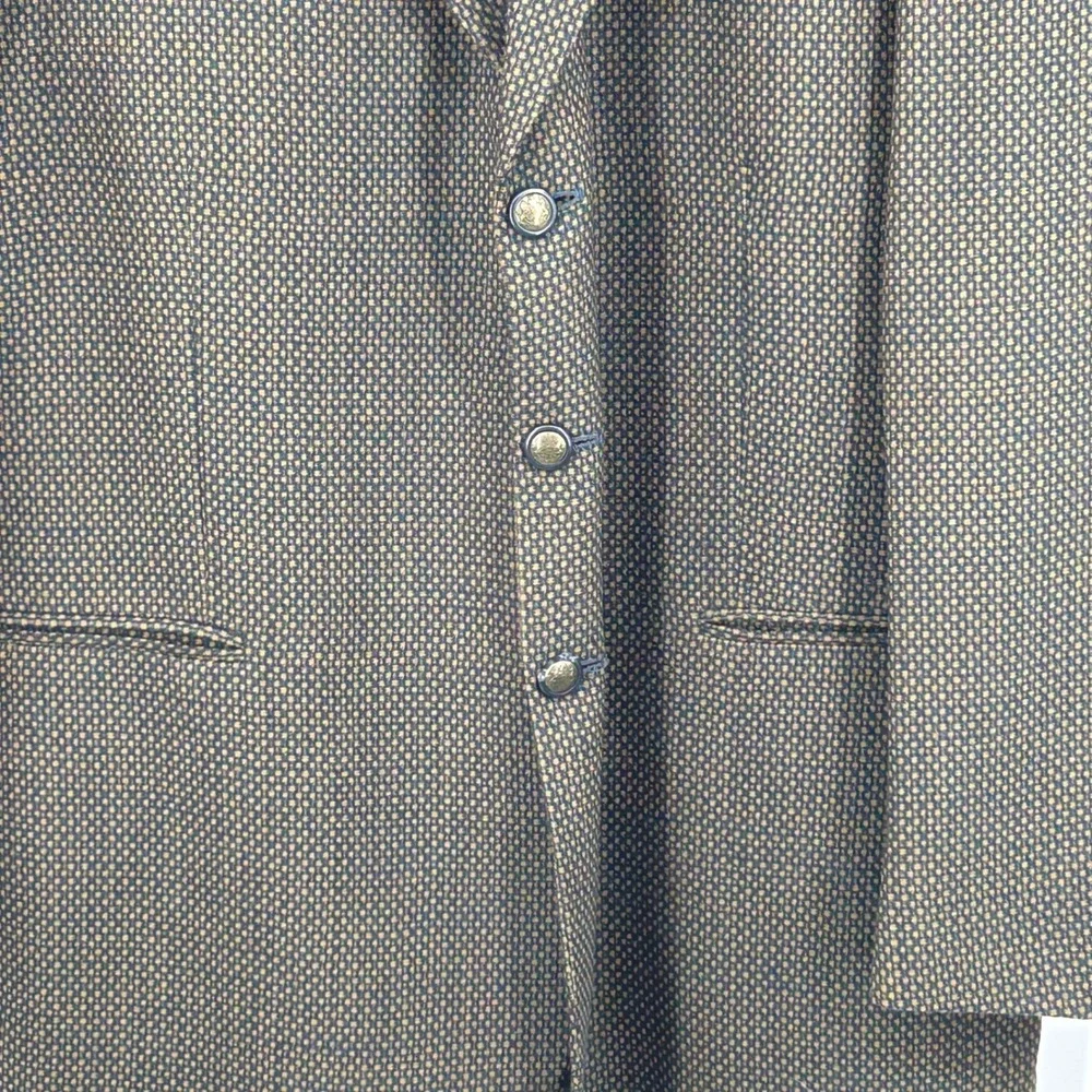 Mens Vtg Blazer Brown Olive Wool Micro Pattern Italian‎ Sport Coat 50L Galliani